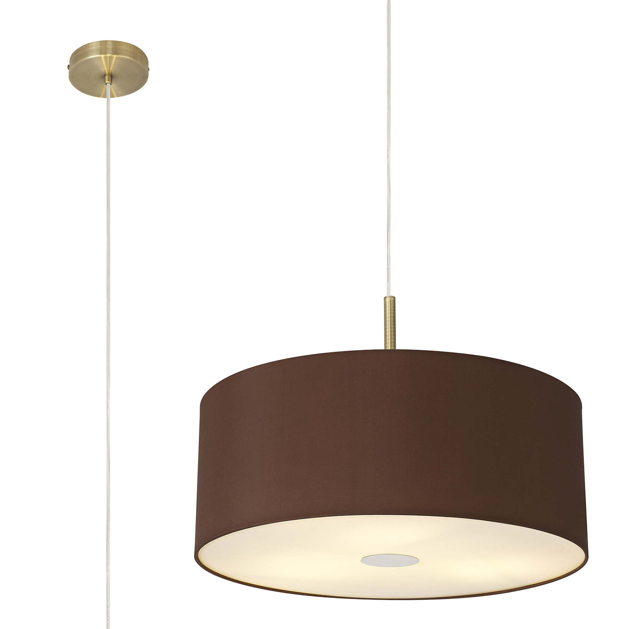 DK0406  Baymont 50cm 3 Light Pendant Antique Brass, Raw Cocoa/Grecian Bronze, Frosted Diffuser